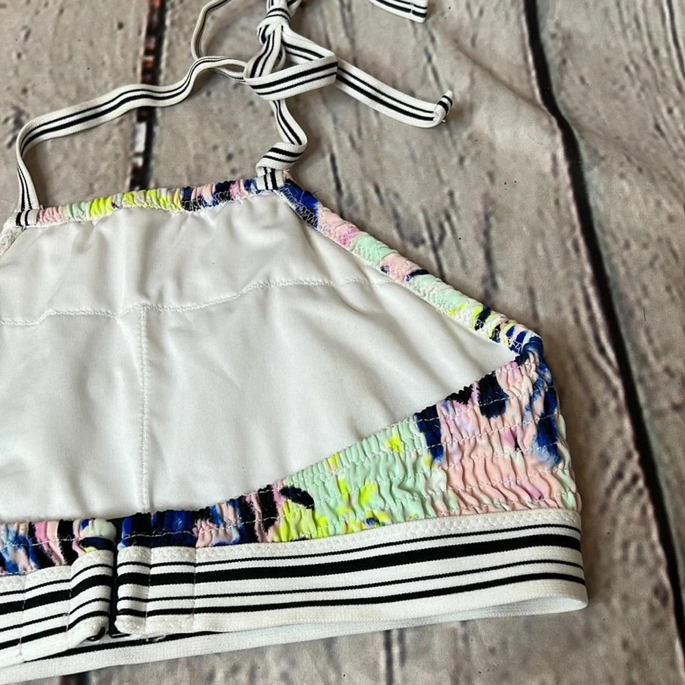 Victoria’s Secret Blue Green Pink Smocked Halter Style Swimsuit Top Size Small